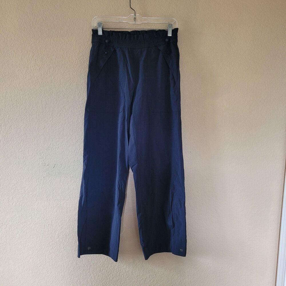 Athleta Womens Trekkie High Rise Wide Leg Parachute Pants Small Navy Blue Travel